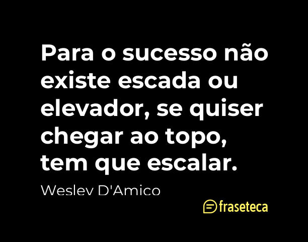 “Para o sucesso não existe escada ou elevador, se quiser chegar ao topo, tem que escalar.”